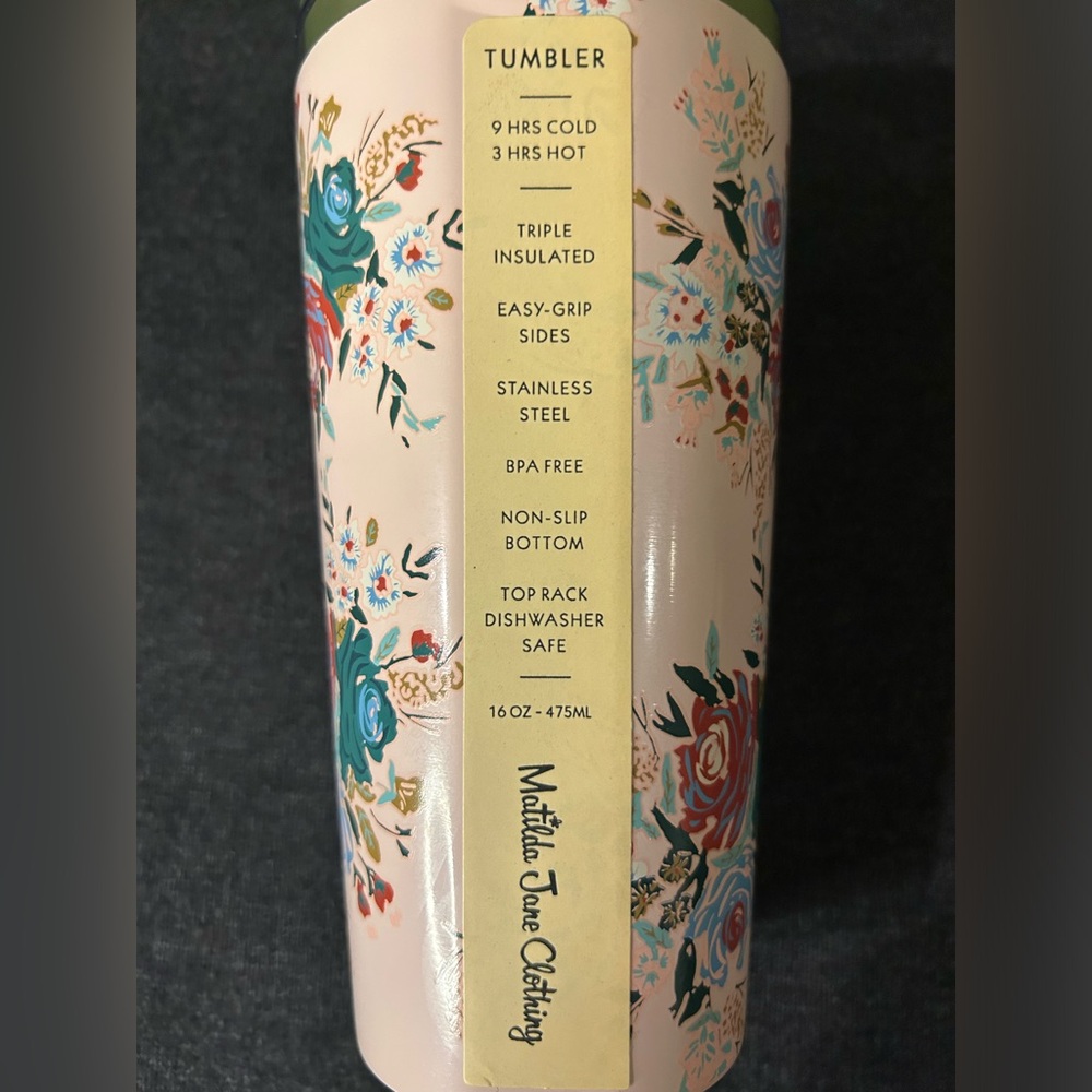 Womens Girls Matilda Jane On the way Pink Floral metal Tumbler NWT